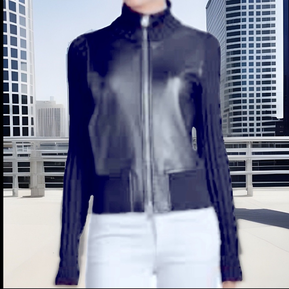 Theory Wilmore Bonded Lambskin Leather & Ribbed Knit Jacket